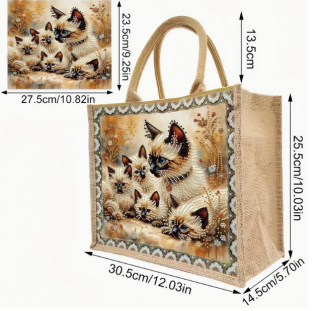 Preview: Diamond Painting Tragtasche Siam Katzenfamilie